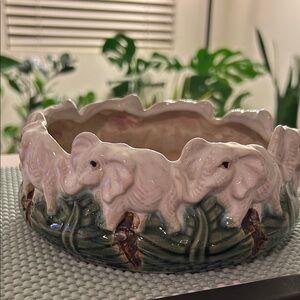 Fishermen’s Fortune Pottery White Elephant Ceramic Bowl Planter